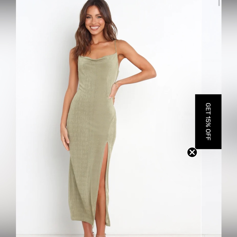 Petal & Pup Olive Green Slip Maxi Dress with Side Slit